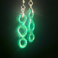 Emerald Green Glitter Linked Bubble Chain Resin Dangle Earrings
