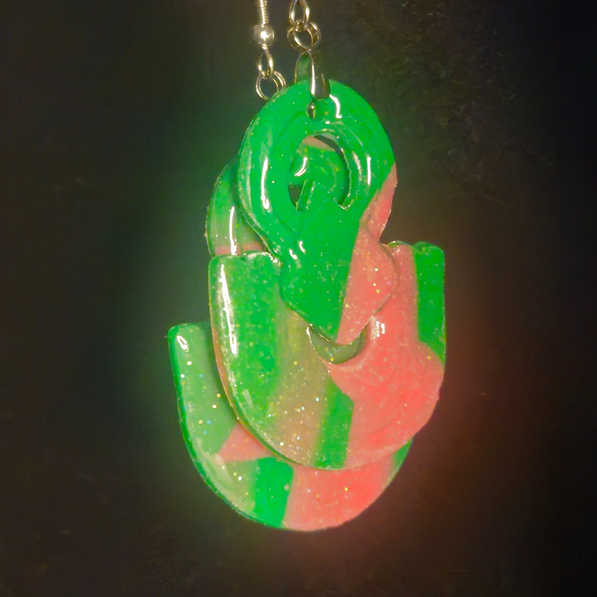 Watermelon Slice Resin Dangle Earrings with Iridescent Glitter