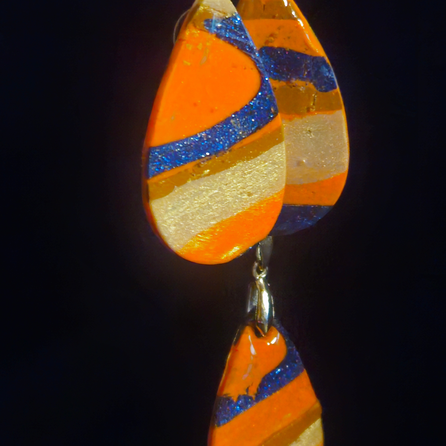 Orange & Blue Glitter Swirl Teardrop Resin Earring & Necklace Set