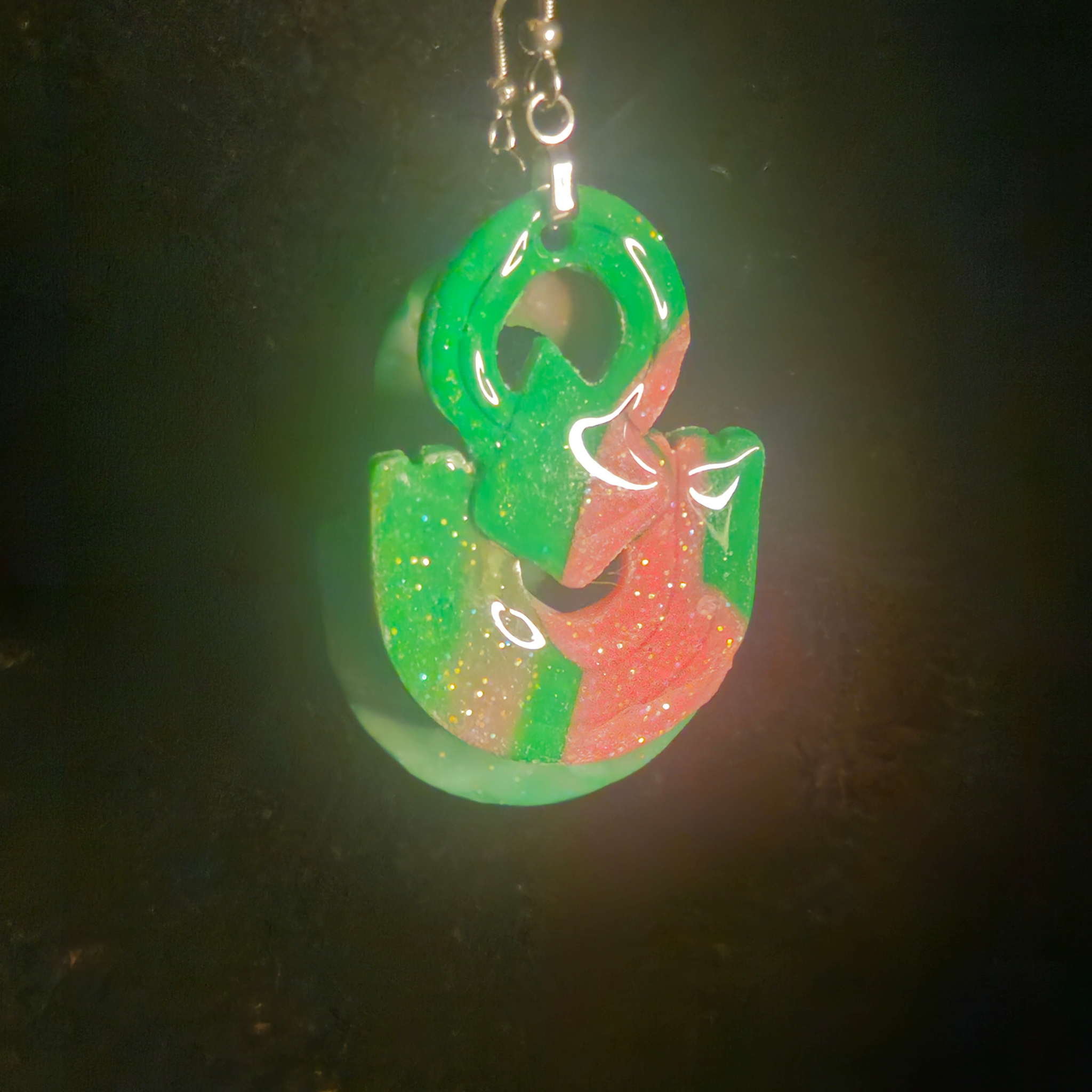 Watermelon Slice Resin Dangle Earrings with Iridescent Glitter