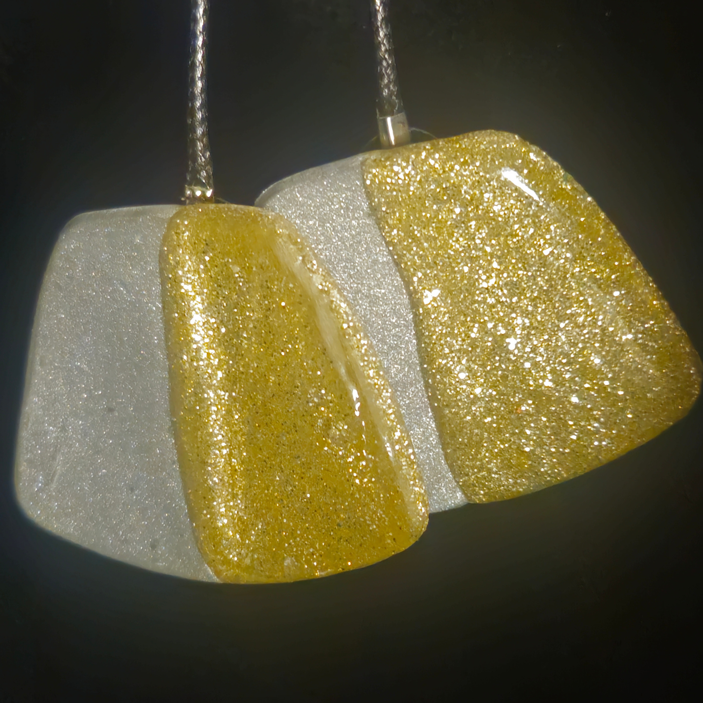 White & Gold Chunky Glitter Two-Tone Angular Resin Earrings
