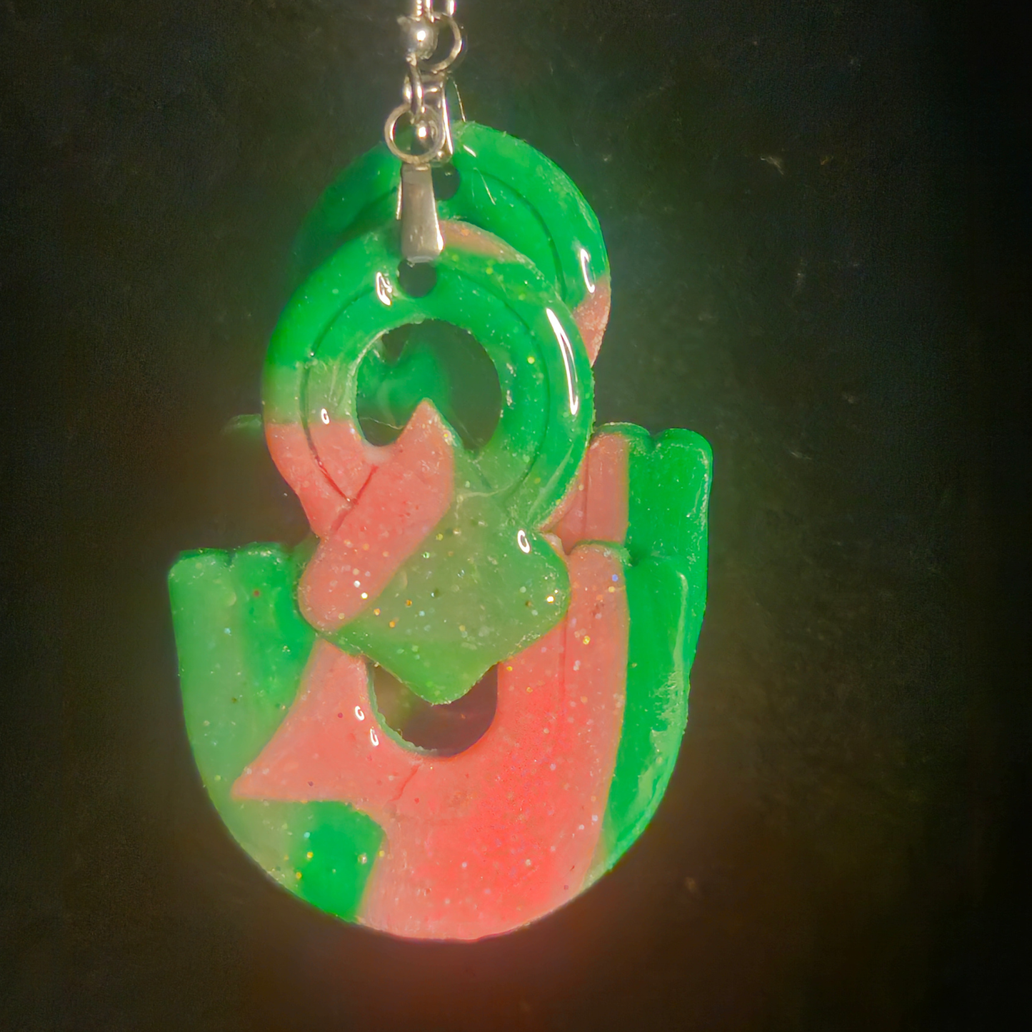 Watermelon Slice Resin Dangle Earrings with Iridescent Glitter