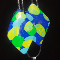 Royal Blue & Multicolor Confetti Spot Rectangle Resin Earring & Necklace Set