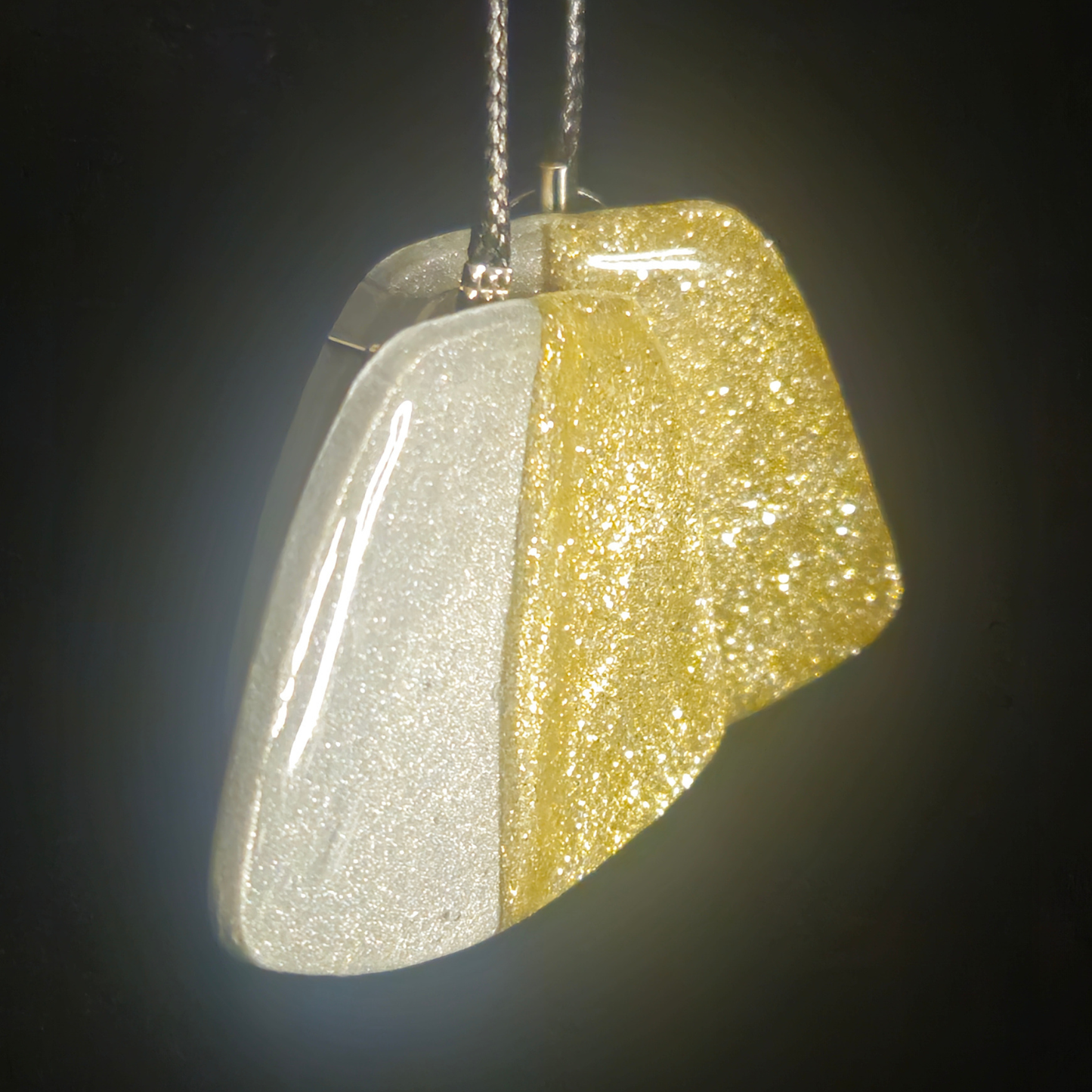 White & Gold Chunky Glitter Two-Tone Angular Resin Earrings