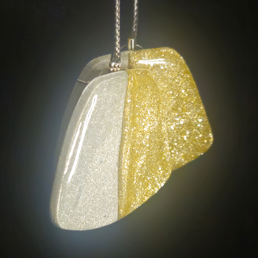 White & Gold Chunky Glitter Two-Tone Angular Resin Earrings
