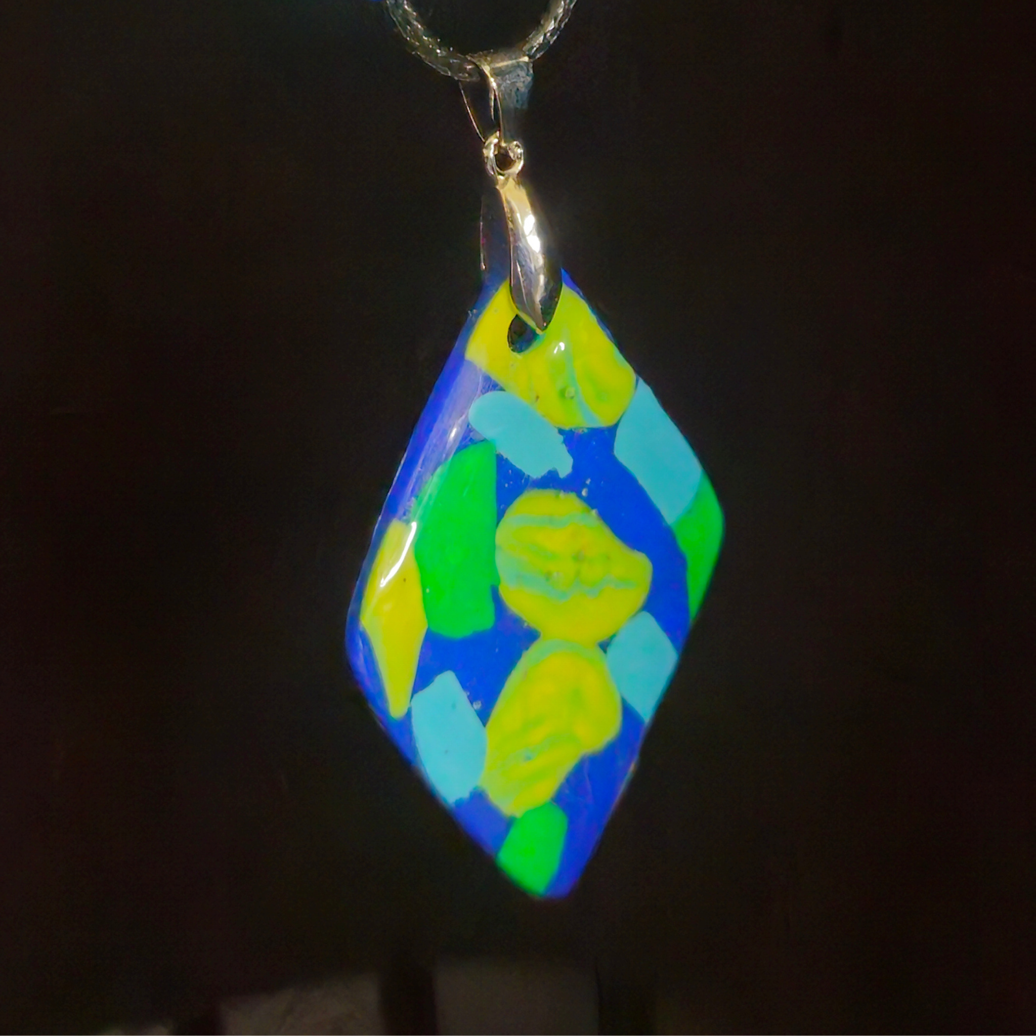 Royal Blue & Multicolor Confetti Spot Rectangle Resin Earring & Necklace Set