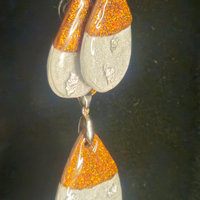 Orange Chunky Glitter & Silver Two-Tone Teardrop Resin Earring & Necklace Set