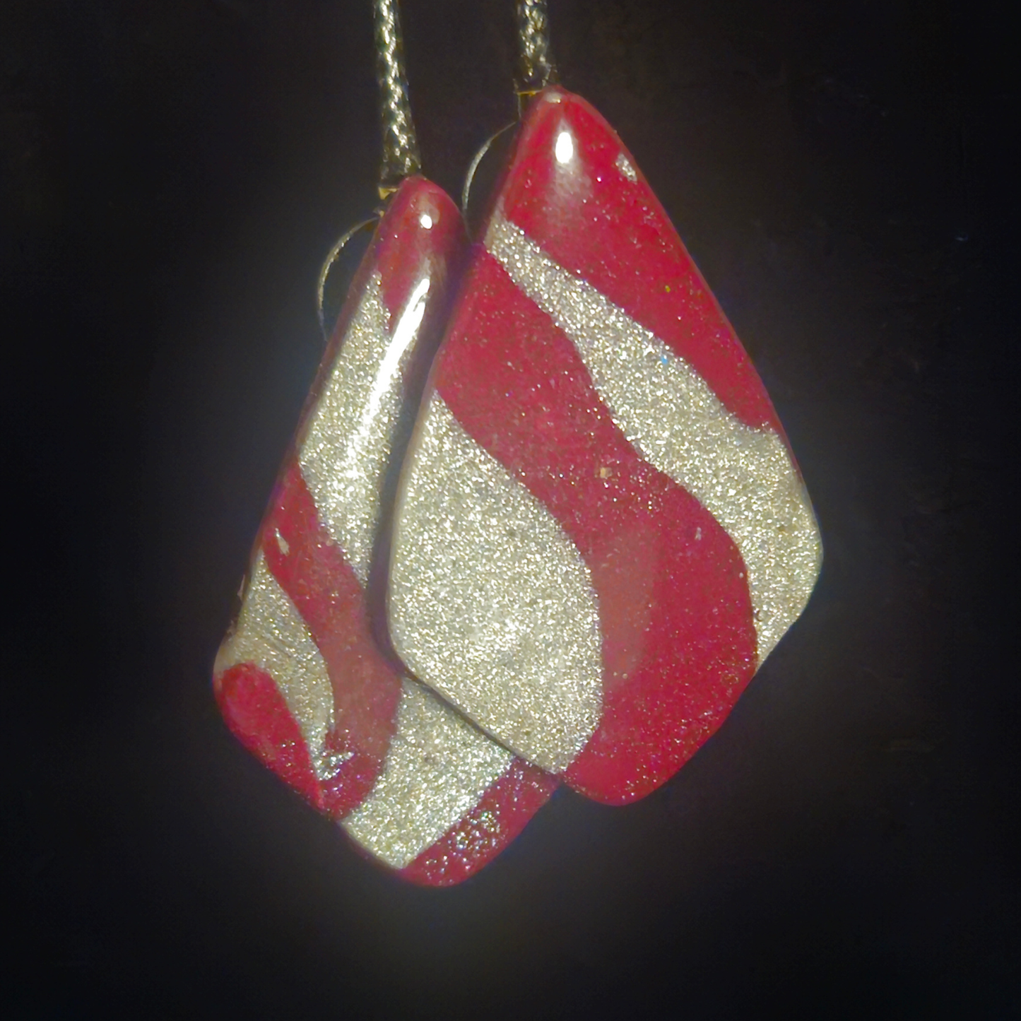 Red & Silver Glitter Swirl Diamond Resin Earrings