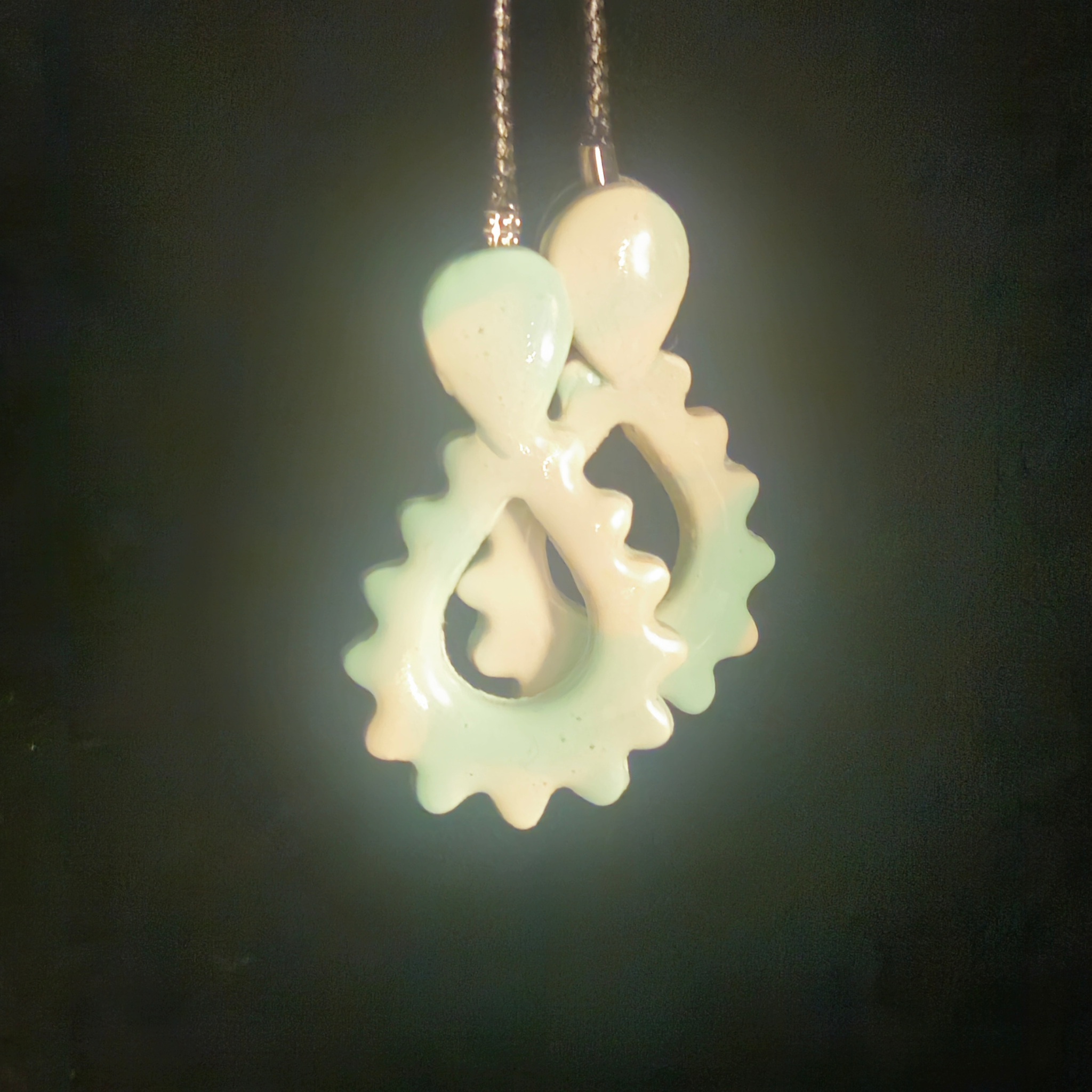 Cream & Mint Octopus Resin Dangle Earrings