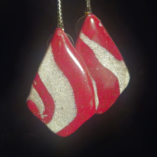 Red & Silver Glitter Swirl Diamond Resin Earrings