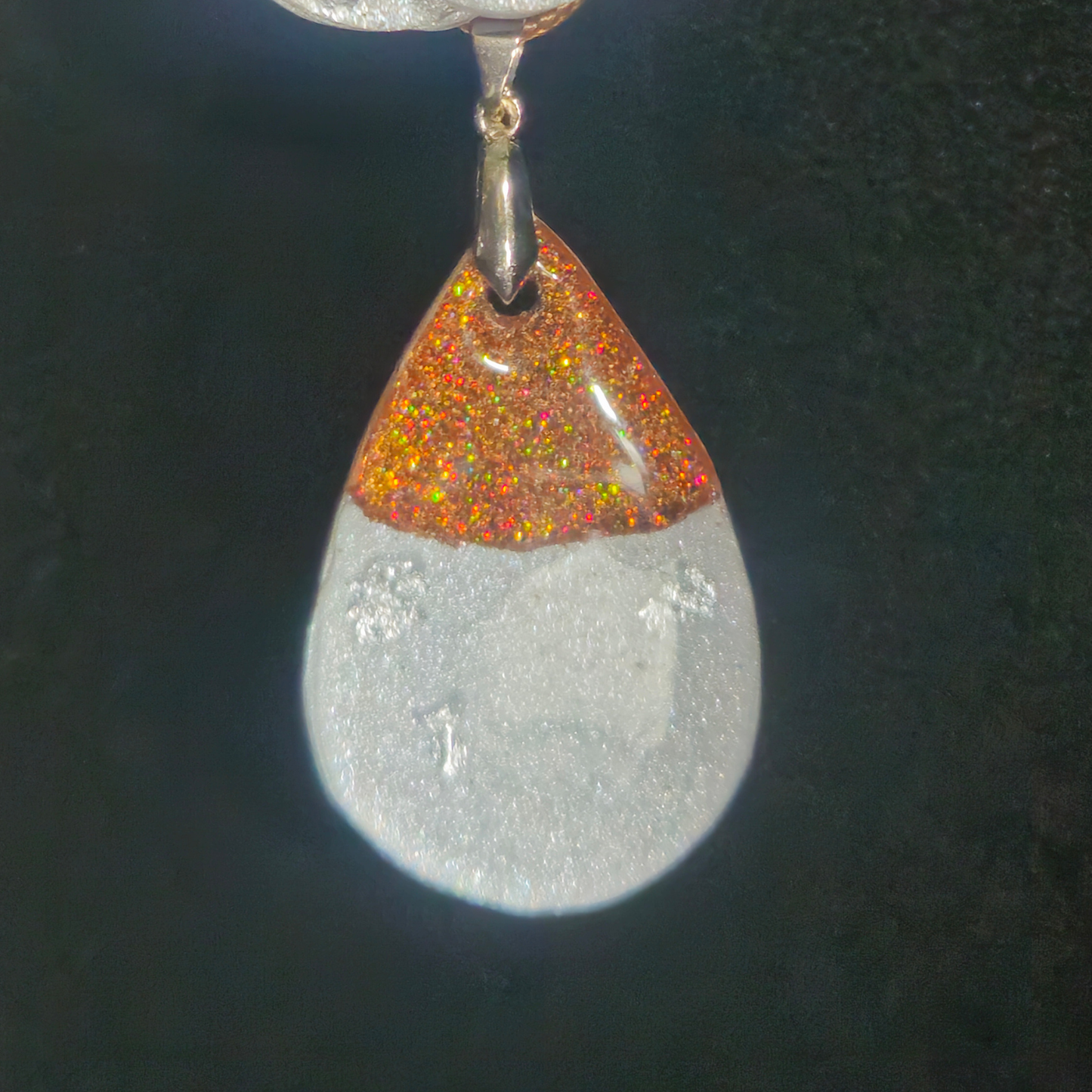 Orange Chunky Glitter & Silver Two-Tone Teardrop Resin Earring & Necklace Set