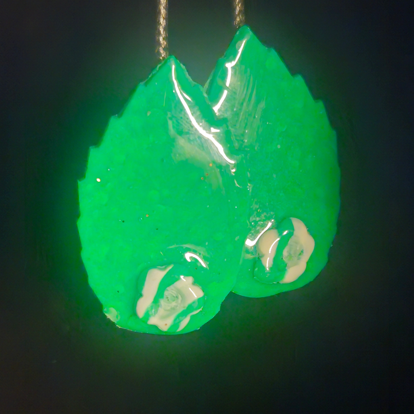 Neon Green Leaf Resin Dangle Earrings