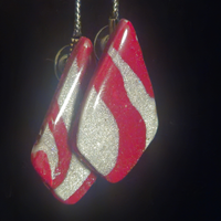 Red & Silver Glitter Swirl Diamond Resin Earrings