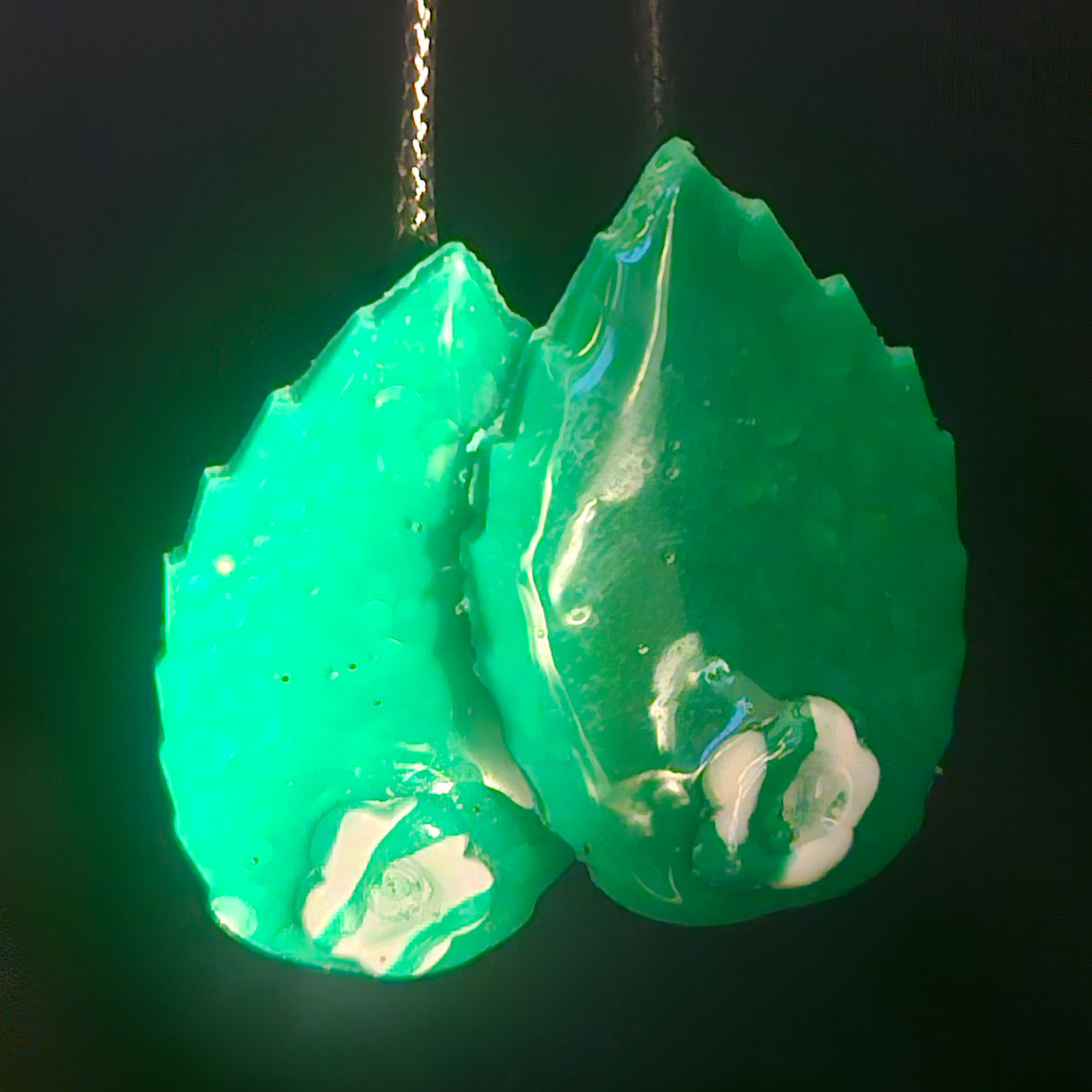 Neon Green Leaf Resin Dangle Earrings