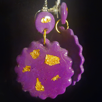 Lavender & Gold Foil Scalloped Circle Stud & Drop Resin Earrings