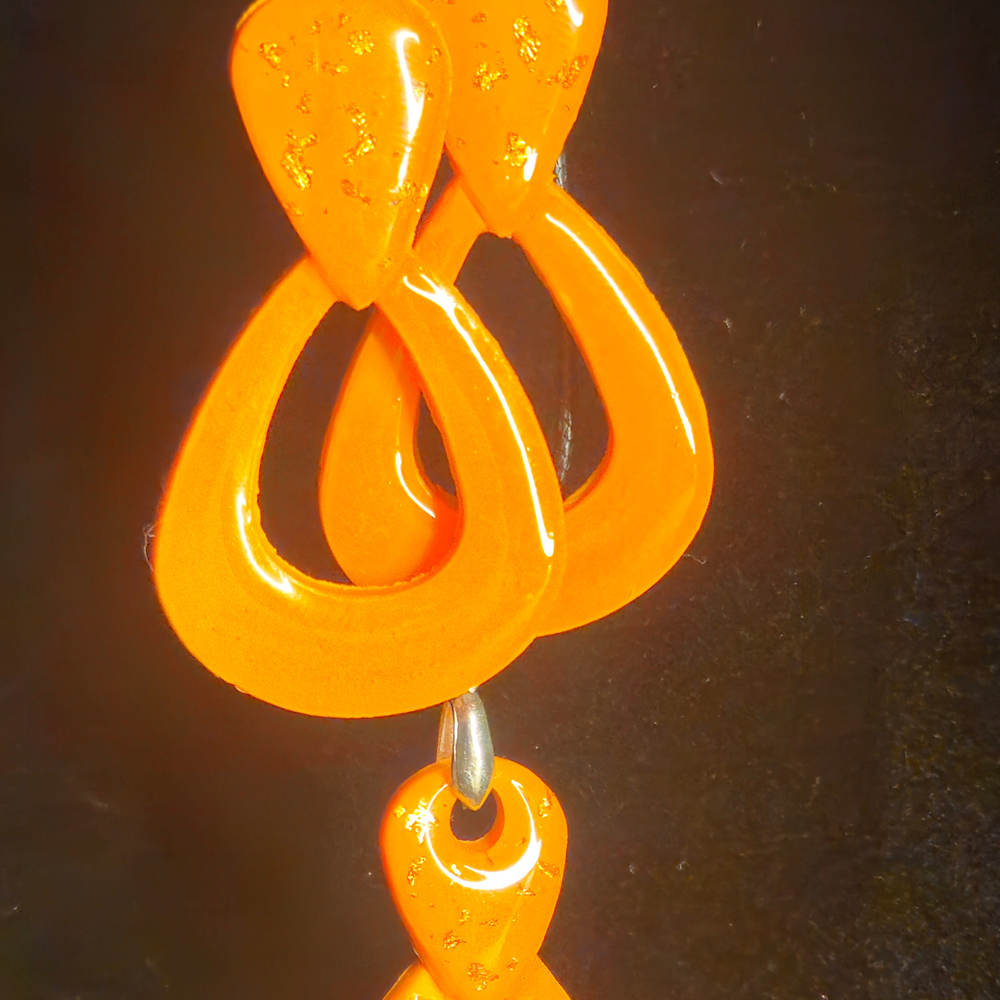 Solid Orange & Gold Foil Teardrop with Open Twisted Loop & Circle Drop Resin Earring & Necklace Set