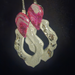 Hot Pink Glitter Teardrop & White Silver Gold Foil Wavy Open Frame Resin Earrings