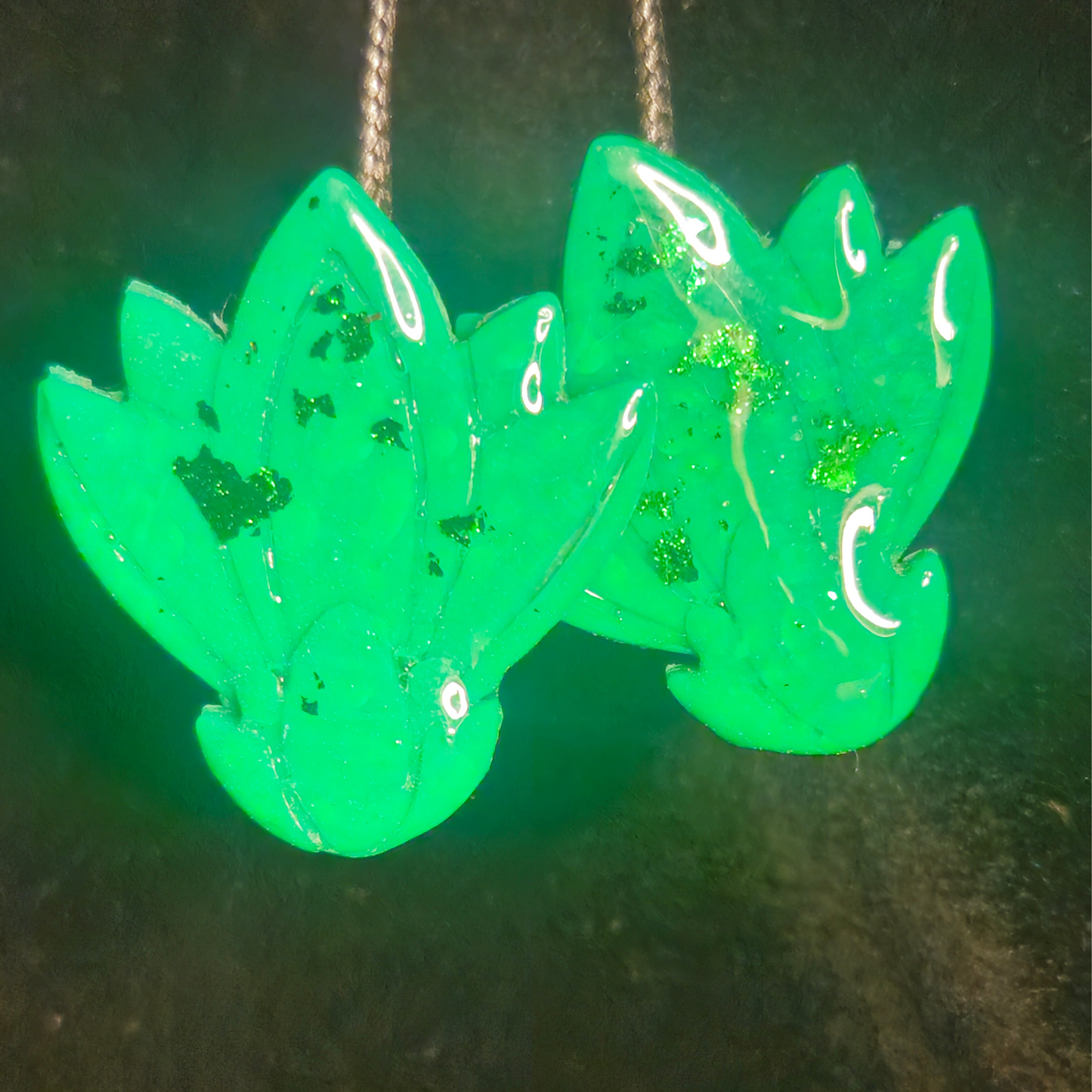 Neon Green Maple Leaf Cluster Resin Dangle Earrings