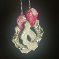 Hot Pink Glitter Teardrop & White Silver Gold Foil Wavy Open Frame Resin Earrings