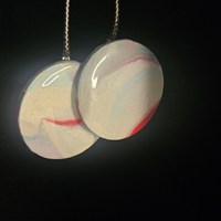 White & Red Marble Disc Resin Dangle Earrings