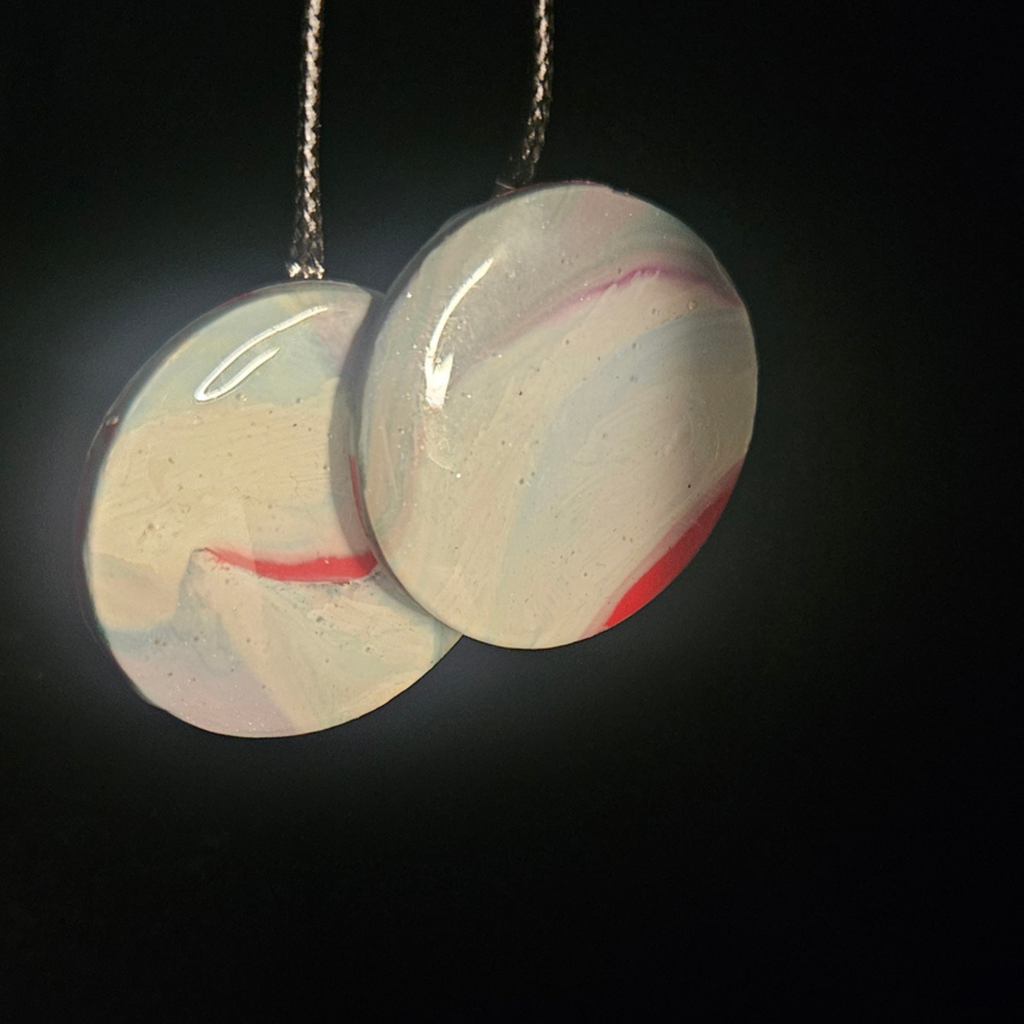 White & Red Marble Disc Resin Dangle Earrings