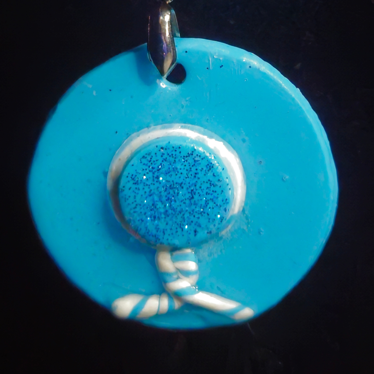 Sky Blue Circle with Raised Blue Glitter Center Stud & Matching Circle Drop Resin Dangle Earrings