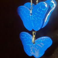 Royal Blue Glitter Carved Double Butterfly Resin Earring & Necklace Set