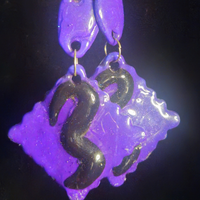Purple & Black Scalloped Square Resin Dangle Earrings