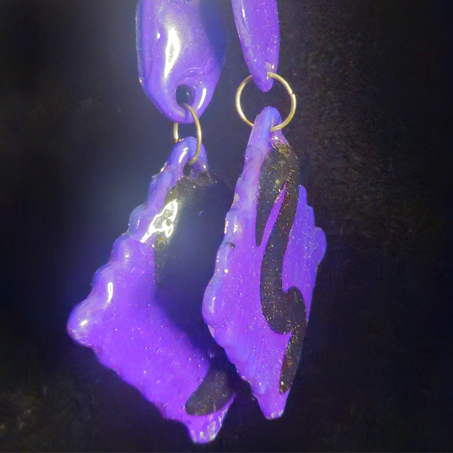 Purple & Black Scalloped Square Resin Dangle Earrings
