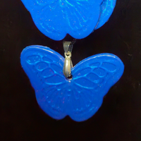 Royal Blue Glitter Carved Double Butterfly Resin Earring & Necklace Set