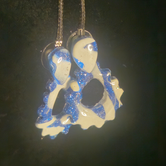 Blue & White Glitter Octopus Resin Dangle Earrings