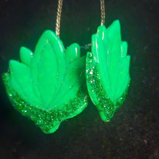 Neon Green Crystal Wing Resin Dangle Earrings