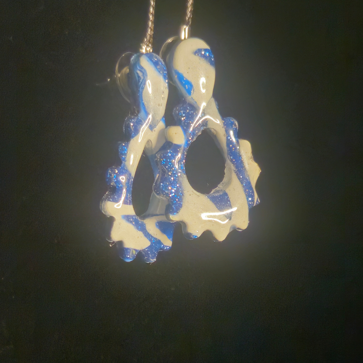 Blue & White Glitter Octopus Resin Dangle Earrings