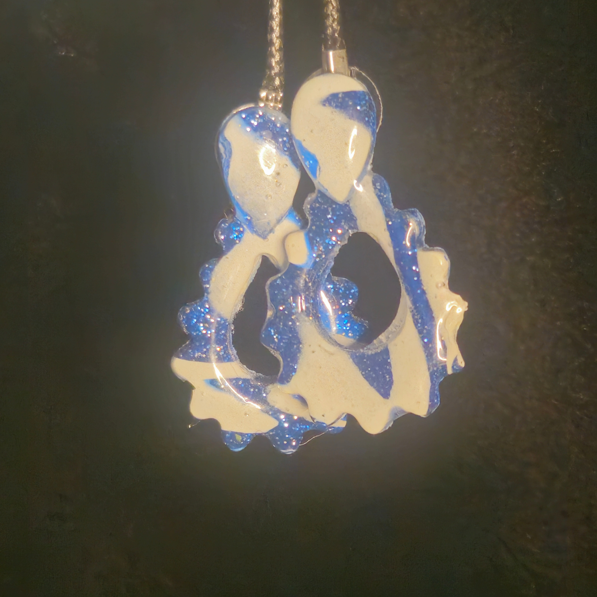 Blue & White Glitter Octopus Resin Dangle Earrings