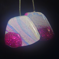 White Iridescent & Hot Pink Chunky Glitter Raw Crystal Slab Resin Earrings