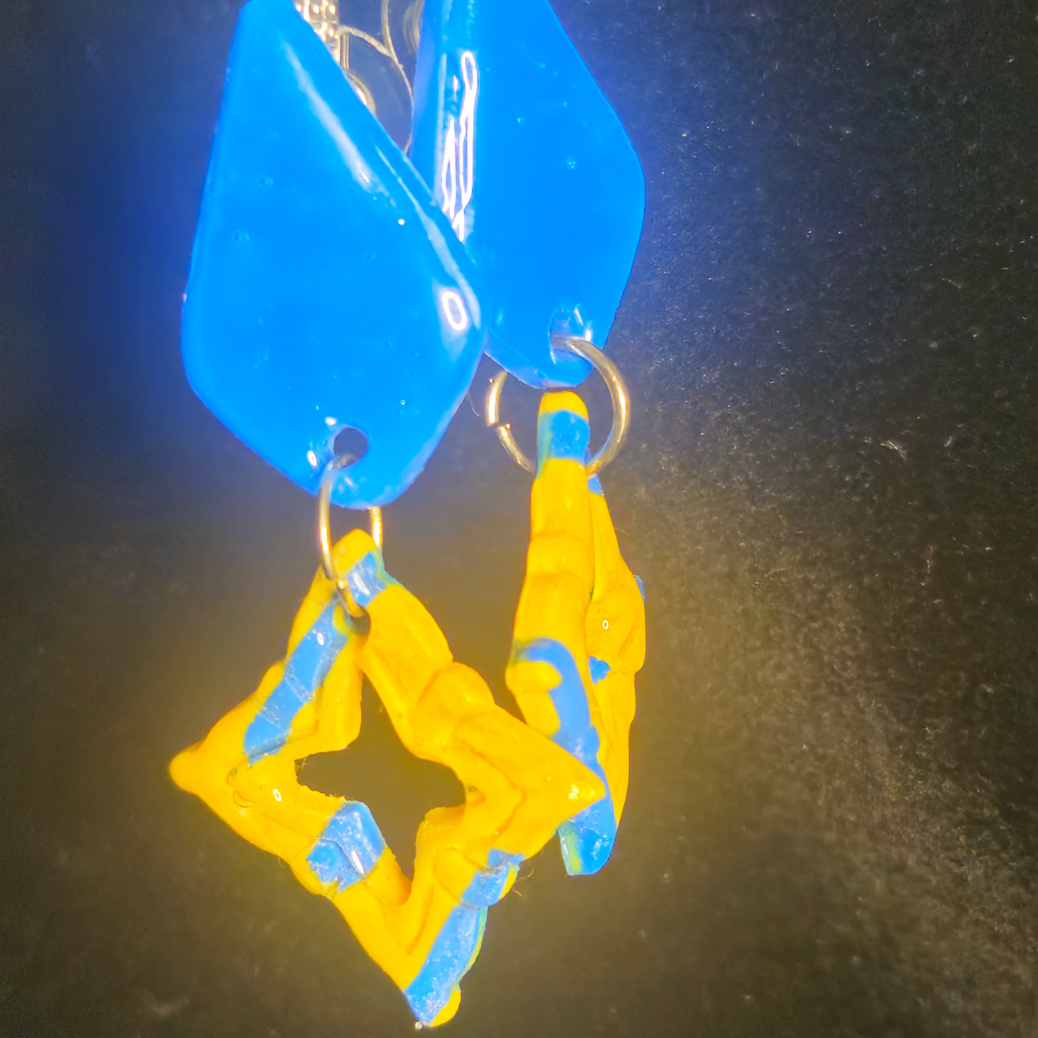 Blue & Yellow Two-Piece Open Star Resin Dangle Earrings