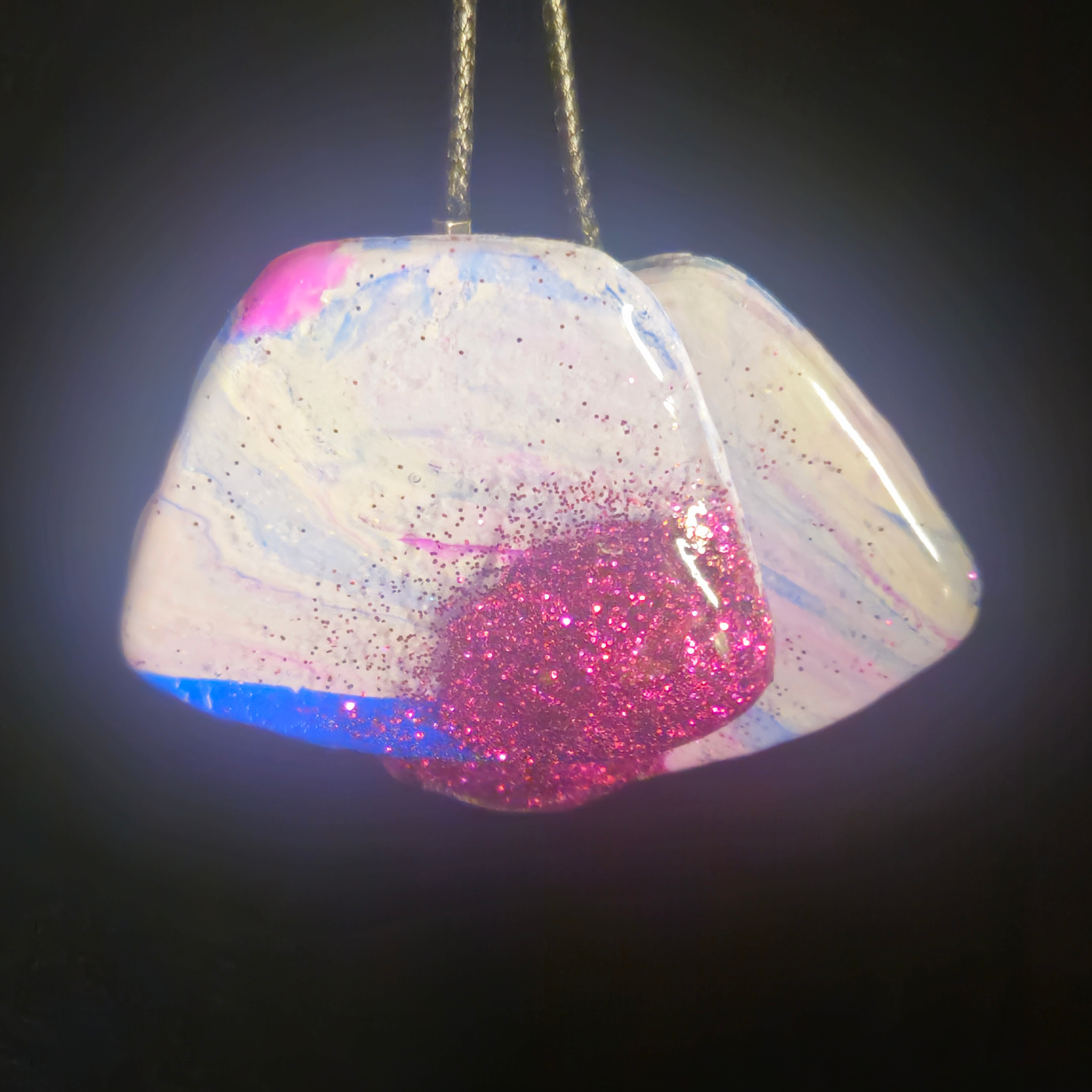 White Iridescent & Hot Pink Chunky Glitter Raw Crystal Slab Resin Earrings