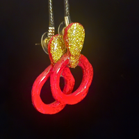 Gold Chunky Glitter Teardrop & Red Open Double Loop Resin Earrings