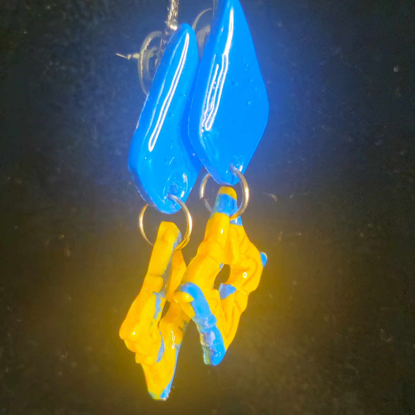 Blue & Yellow Two-Piece Open Star Resin Dangle Earrings