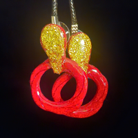 Gold Chunky Glitter Teardrop & Red Open Double Loop Resin Earrings