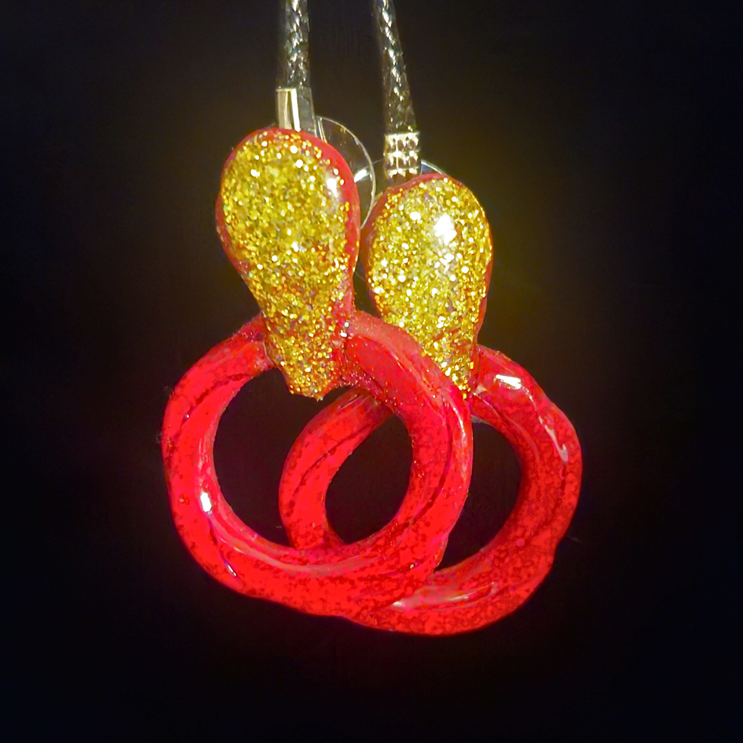 Gold Chunky Glitter Teardrop & Red Open Double Loop Resin Earrings