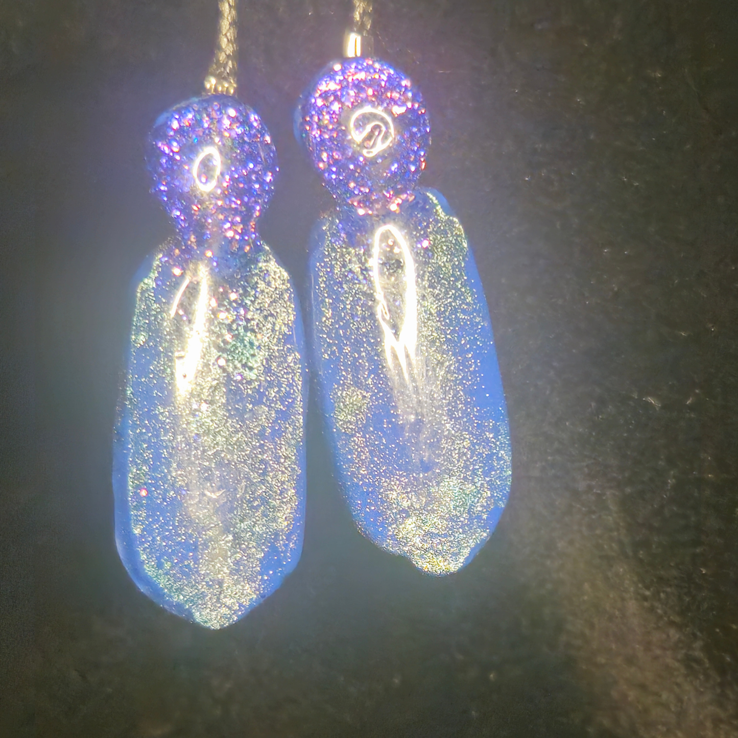 Galaxy Blue & Purple Glitter Penguin Resin Dangle Earrings
