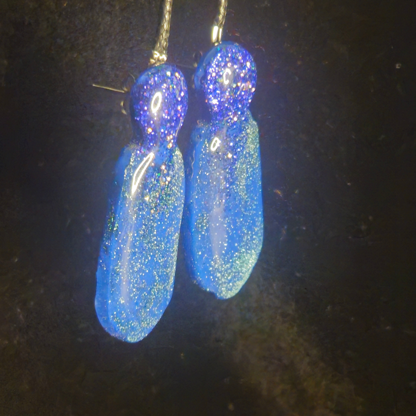Galaxy Blue & Purple Glitter Penguin Resin Dangle Earrings