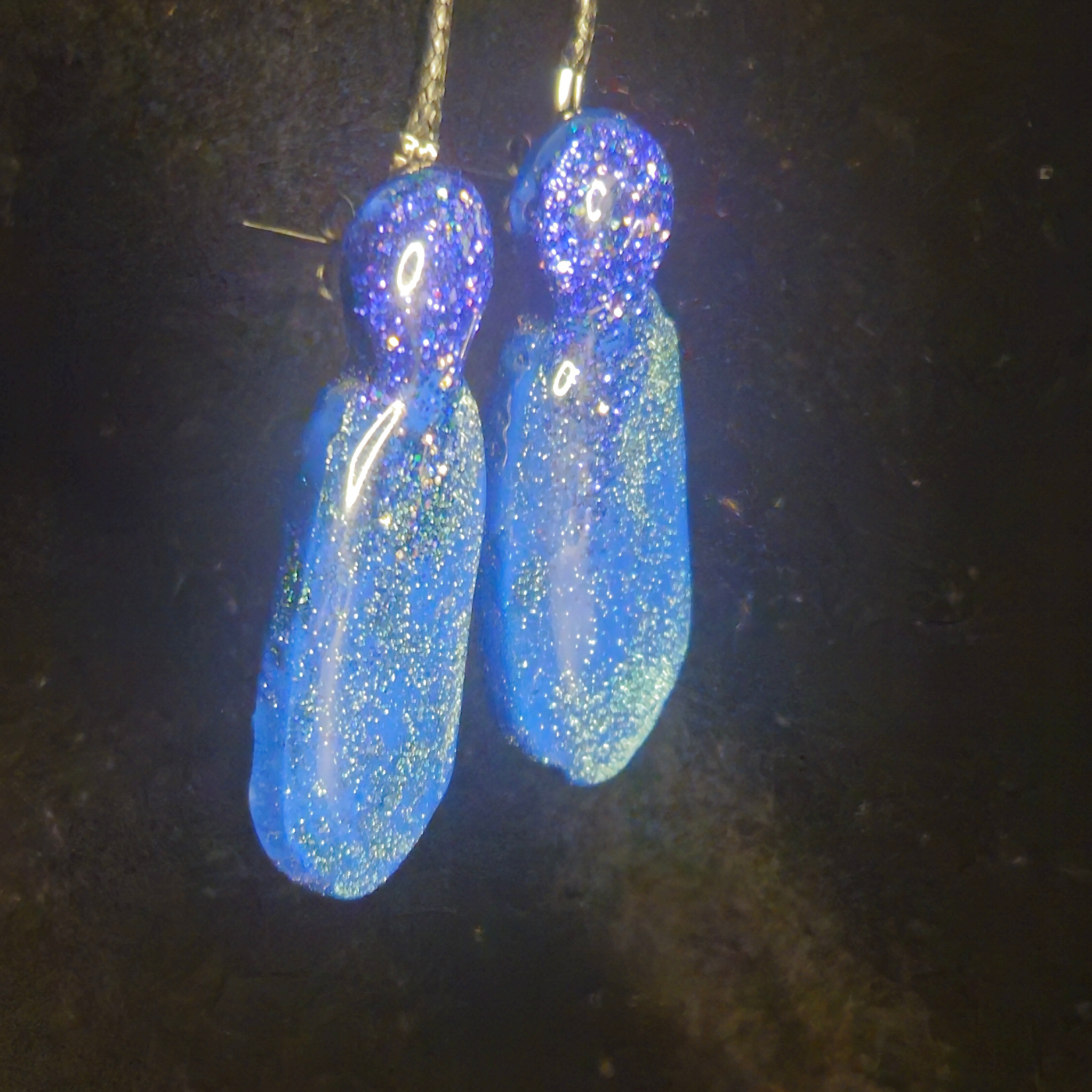 Galaxy Blue & Purple Glitter Penguin Resin Dangle Earrings