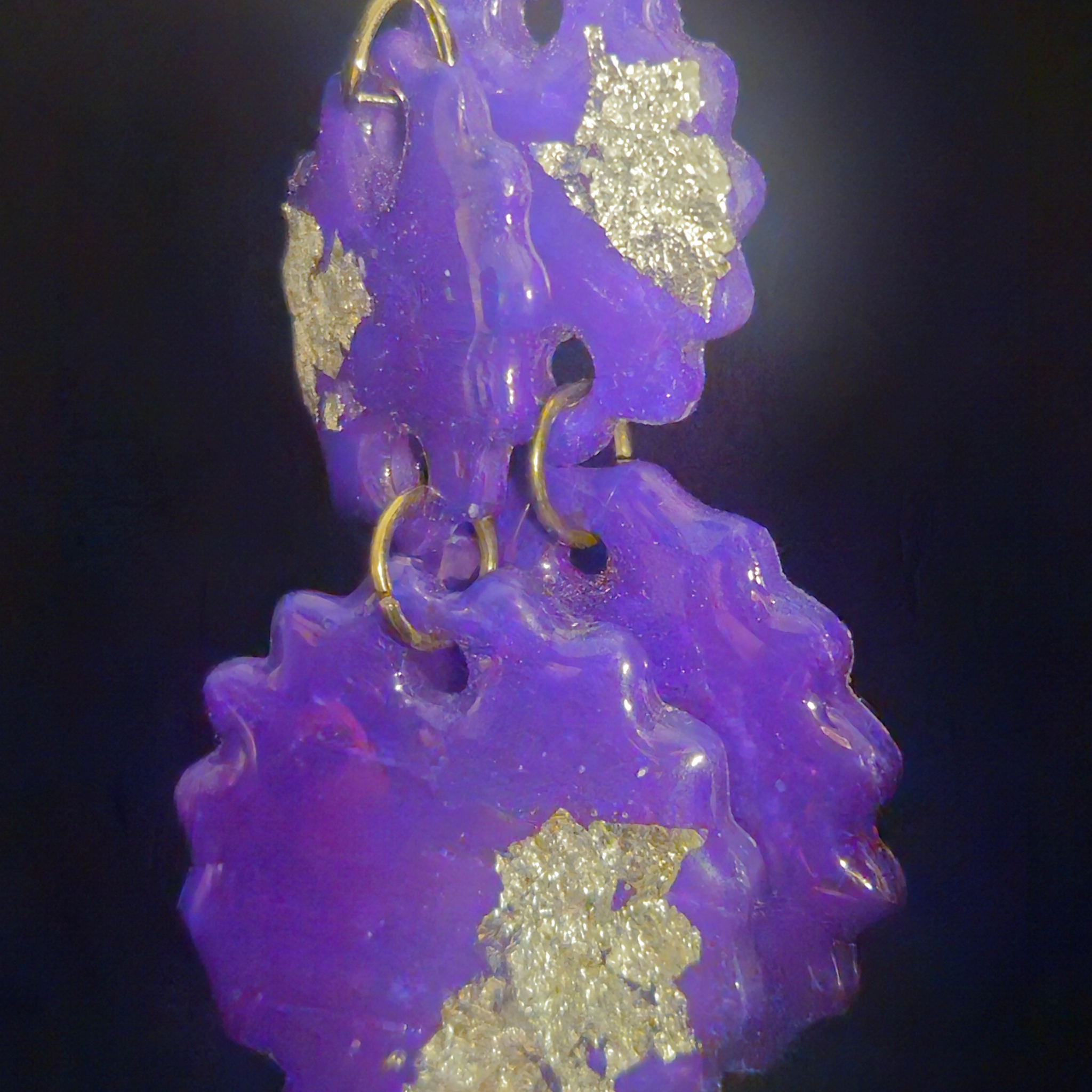 Purple & Silver Foil Stacked Scalloped Circle Resin Dangle Earrings