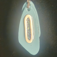 Powder Blue Resin Slab Earrings with Cream Oval & Iridescent Glitter Center